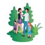parents-couple-with-daughters-on-the-park-free-vector